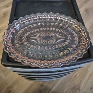 1940s Jeanette Holiday Buttons and Bows Pink Depression Glass Oval Platter